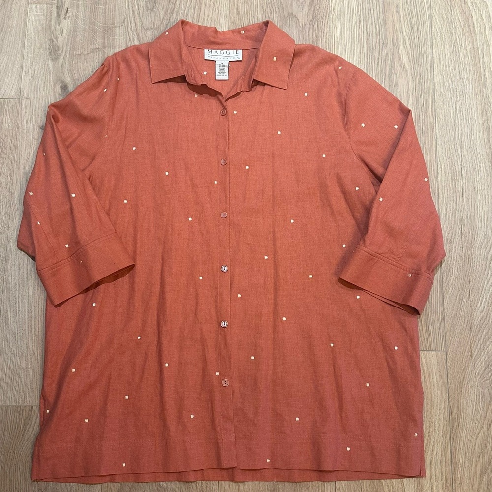 Vtg. Maggie McNaughton Linen Blend Button Down Top  3/4 Sleeve 1X‎ Lagenlook